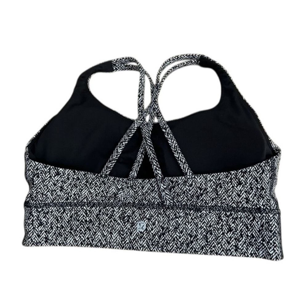 Lululemon Energy Bra Long Line Women 6 Scattered Herringbone Black White Active - Picture 3 of 7